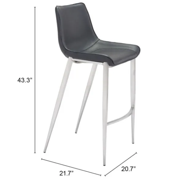 Bar Stools & Counter Height Stools-Kirkland's Home Silver Faux Leather Bar Stools, Set Of 2 Black