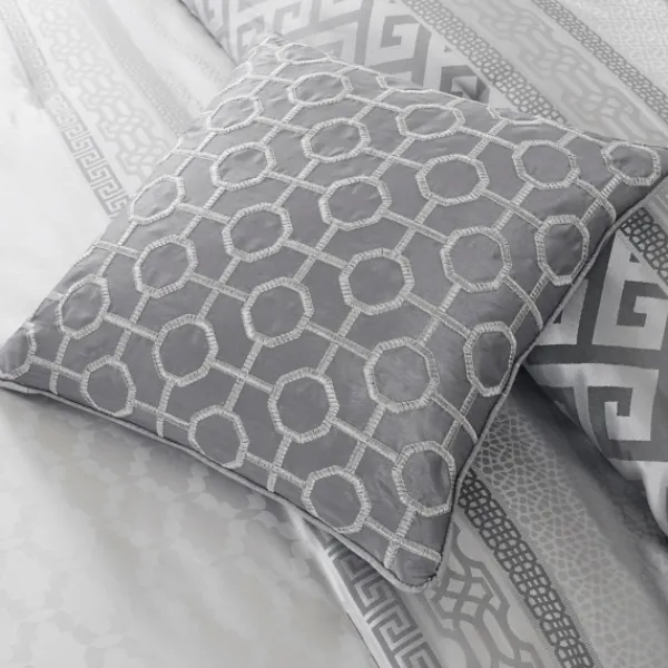 Comforters-Kirkland's Home Silver Geometric Stripes 7-Pc. Queen Comforter Set Silver/White