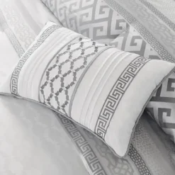 Comforters-Kirkland's Home Silver Geometric Stripes 7-Pc. King Comforter Set Silver/White
