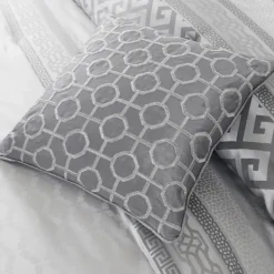 Comforters-Kirkland's Home Silver Geometric Stripes 7-Pc. King Comforter Set Silver/White