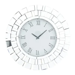 Clocks-Kirkland's Home Silver Glass Mirror Abstract Wall Clock