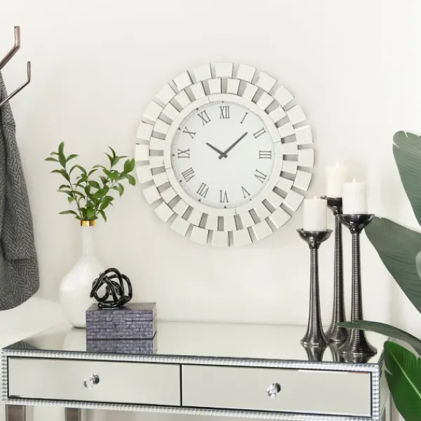 Clocks-Kirkland's Home Silver Glass Mirror Abstract Wall Clock