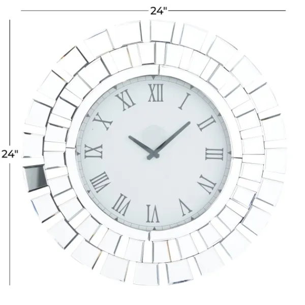 Clocks-Kirkland's Home Silver Glass Mirror Abstract Wall Clock
