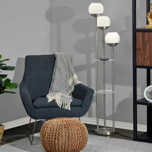Floor Lamps-Kirkland's Home Silver Globe 3-Light Shelf Floor Lamp Silver/White