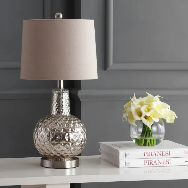 Table Lamps-Kirkland's Home Silver Hammered Mercury Glass Table Lamp White