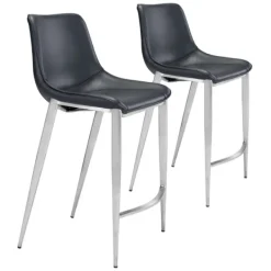 Bar Stools & Counter Height Stools-Kirkland's Home Silver Leather Counter Stools, Set Of 2 Black