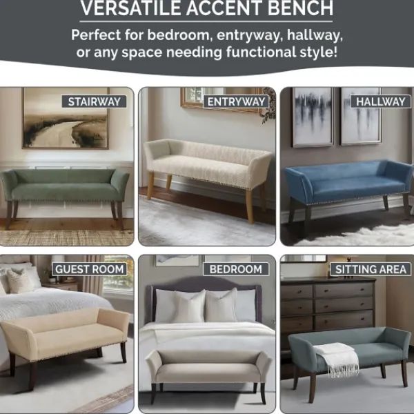 Benches & Ottomans-Kirkland's Home Silver Melinda Accent Bench Gray