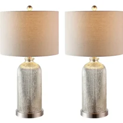 Table Lamps-Kirkland's Home Silver Mercury Glass Ribbed Table Lamps, Set Of 2 Tan