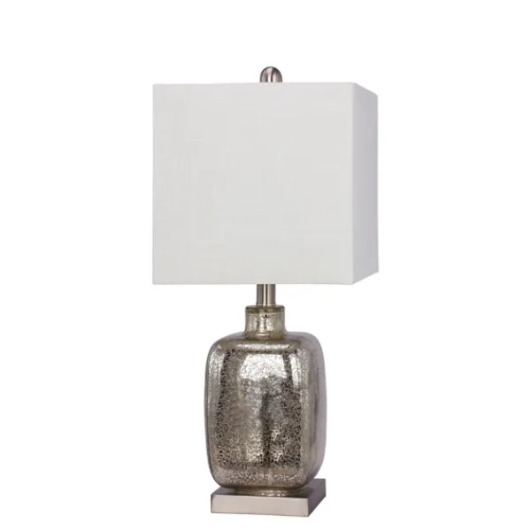 Table Lamps-Kirkland's Home Silver Mercury Glass Square Table Lamp White
