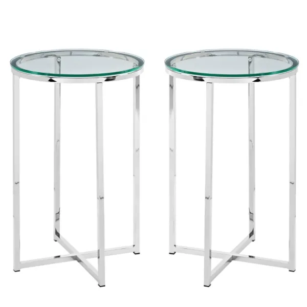 Accent & End Tables-Kirkland's Home Silver Metal And Glass Accent Tables, Set Of 2