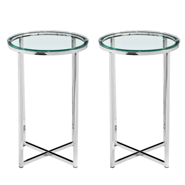 Accent & End Tables-Kirkland's Home Silver Metal And Glass Accent Tables, Set Of 2