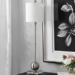 Buffet Lamps-Kirkland's Home Silver Metal Globe Buffet Lamp White