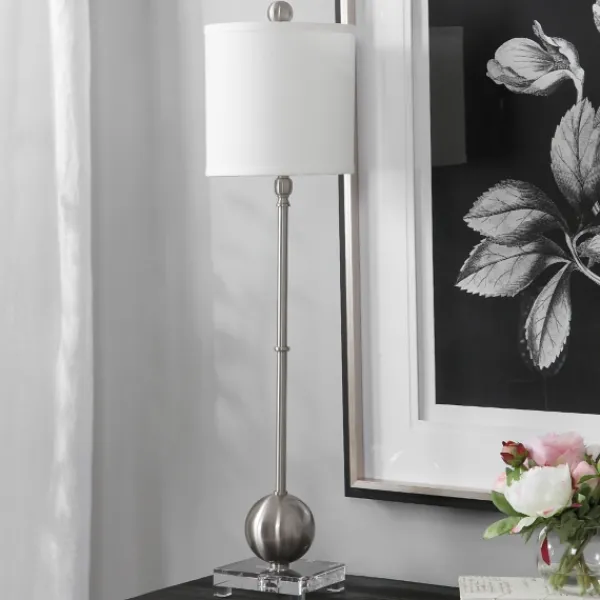 Buffet Lamps-Kirkland's Home Silver Metal Globe Buffet Lamp White