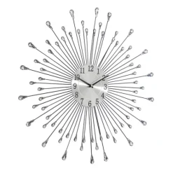 Clocks-Kirkland's Home Silver Metal Sunburst Droplet Frame Clock