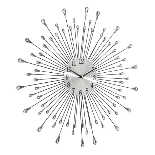 Clocks-Kirkland's Home Silver Metal Sunburst Droplet Frame Clock