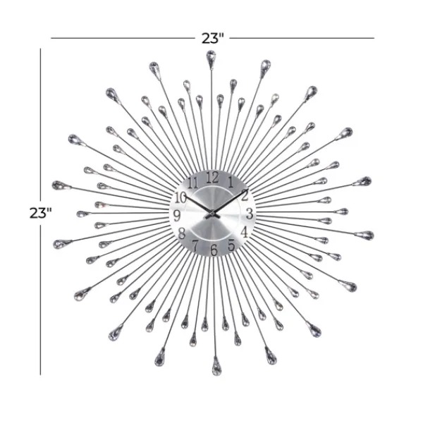 Clocks-Kirkland's Home Silver Metal Sunburst Droplet Frame Clock