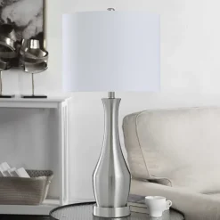 Table Lamps-Kirkland's Home Silver Metal Taper Table Lamp White