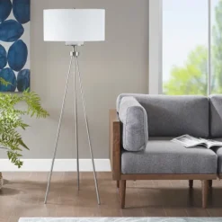 Floor Lamps-Kirkland's Home Silver Metal Tripod Floor Lamp White