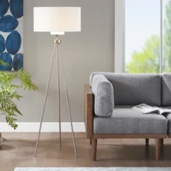 Floor Lamps-Kirkland's Home Silver Metal Tripod Floor Lamp White