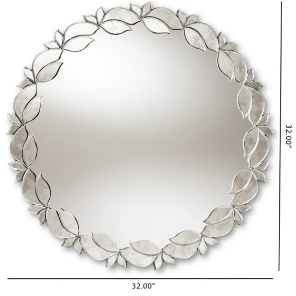 Decorative Mirrors-Kirkland's Home Silver Petal Leaf Round Wood Frame Wall Mirror