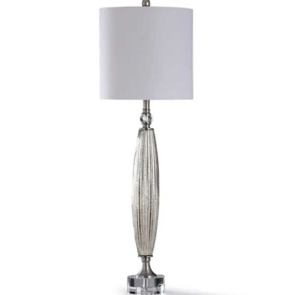 Buffet Lamps-Kirkland's Home Silver Ribbed Glass Buffet Lamp White