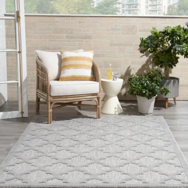 Outdoor Rugs-Kirkland's Home Silver Trellis Indoor/Outdoor Area Rug, 6X9 Gray