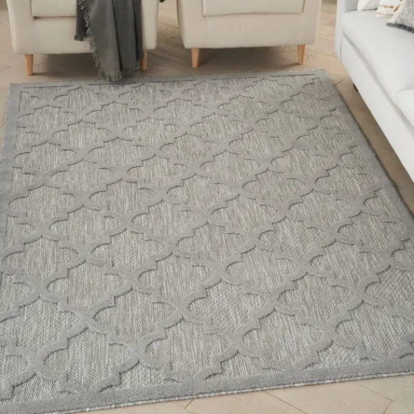 Outdoor Rugs-Kirkland's Home Silver Trellis Indoor/Outdoor Area Rug, 5X7 Gray