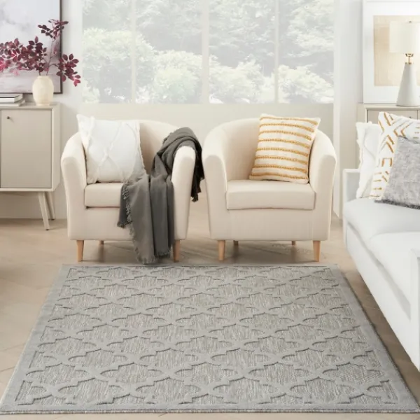 Outdoor Rugs-Kirkland's Home Silver Trellis Indoor/Outdoor Area Rug, 5X7 Gray