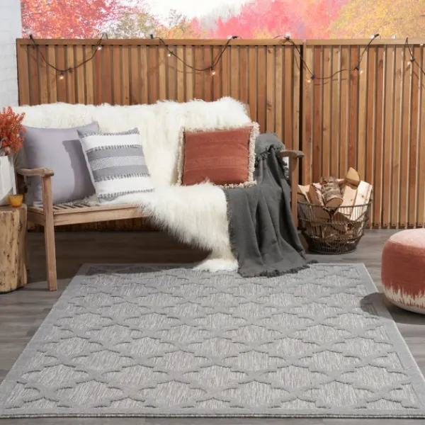 Outdoor Rugs-Kirkland's Home Silver Trellis Indoor/Outdoor Area Rug, 5X7 Gray