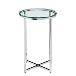 Accent & End Tables-Kirkland's Home Silvery Glass Top X Base Round Accent Table