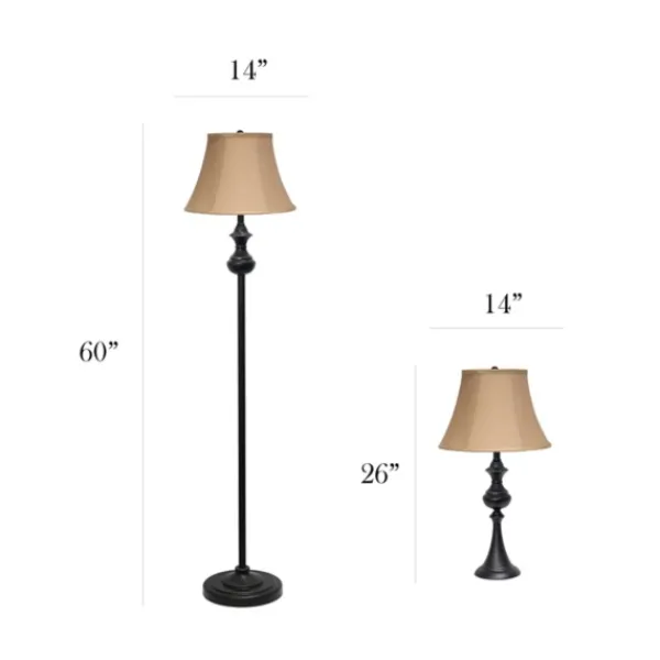 Table Lamps-Kirkland's Home Simple Bronze Metal 3-Pc. Floor And Table Lamp Set Brown