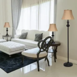 Table Lamps-Kirkland's Home Simple Bronze Metal 3-Pc. Floor And Table Lamp Set Brown