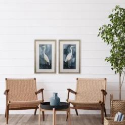 Framed Art-Kirkland's Home Simple Egret 2-Pc. Framed Wall Art Set White/Blue