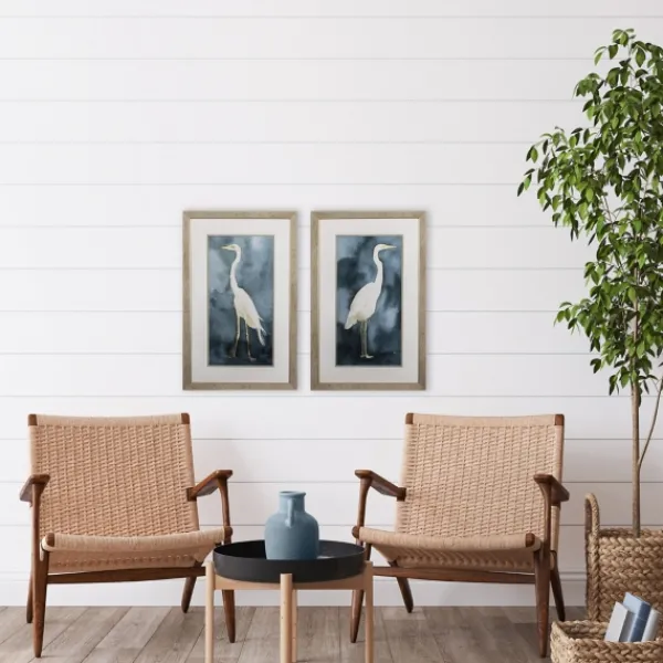 Framed Art-Kirkland's Home Simple Egret 2-Pc. Framed Wall Art Set White/Blue