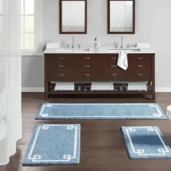 Bathroom Rugs-Kirkland's Home Simple Trim Cotton Tufted Bath Mat, 72 In. Blue