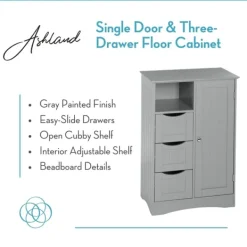 Cabinets & Sideboards-Kirkland's Home Single Door 3-Drawer Cabinet Gray