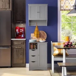 Cabinets & Sideboards-Kirkland's Home Single Door 3-Drawer Cabinet Gray
