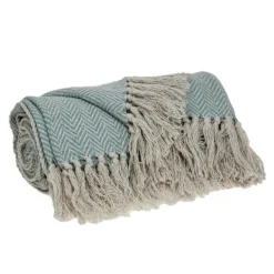 Blankets & Throws-Kirkland's Home Sky Blue Chevron Cotton Handloomed Tassel Throw Blue/White