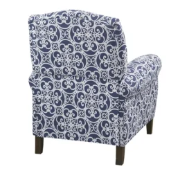 Accent Chairs-Kirkland's Home Sky Blue Fretwork Upholstered High Back Recliner Blue/White