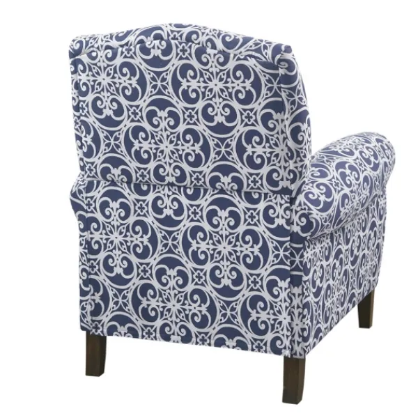 Accent Chairs-Kirkland's Home Sky Blue Fretwork Upholstered High Back Recliner Blue/White