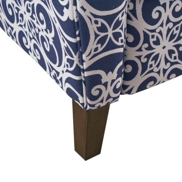 Accent Chairs-Kirkland's Home Sky Blue Fretwork Upholstered High Back Recliner Blue/White