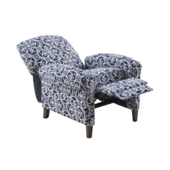 Accent Chairs-Kirkland's Home Sky Blue Fretwork Upholstered High Back Recliner Blue/White