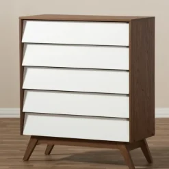 Dressers & Chests-Kirkland's Home Slant Two-Tone Walnut 5-Drawer Chest