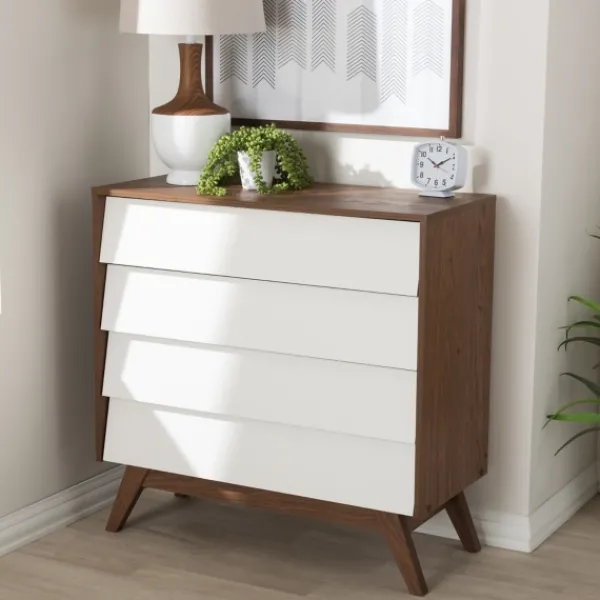 Dressers & Chests-Kirkland's Home Slant Two-Tone Walnut 4-Drawer Chest