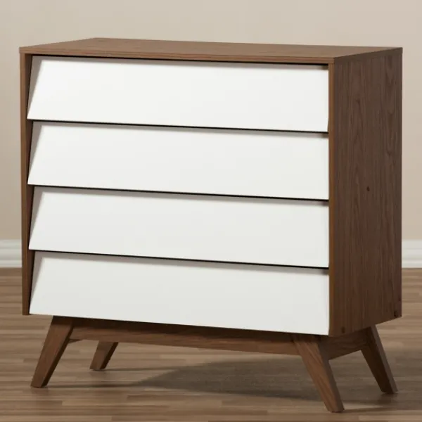 Dressers & Chests-Kirkland's Home Slant Two-Tone Walnut 4-Drawer Chest
