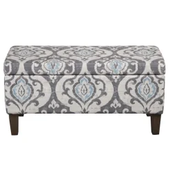 Benches & Ottomans-Kirkland's Home Slate Blue Ikat Storage Ottoman Blue/Gray
