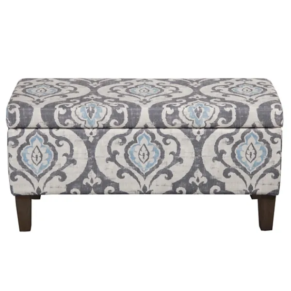 Benches & Ottomans-Kirkland's Home Slate Blue Ikat Storage Ottoman Blue/Gray