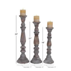 Candle Holders-Kirkland's Home Slate Rustic Mango Wood 3-Pc. Candle Holder Set Gray