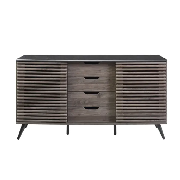 Cabinets & Sideboards-Kirkland's Home Slate Slatted 4-Drawer Cabinet Gray