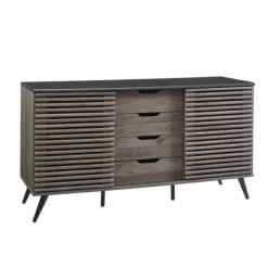Cabinets & Sideboards-Kirkland's Home Slate Slatted 4-Drawer Cabinet Gray